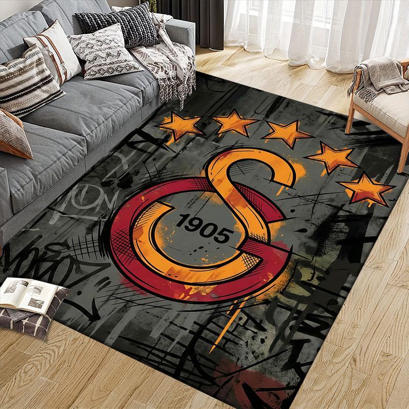 Galatasaray Flannel Printed Carpet, Home Sofa Decoration for Living Room & Bedroom, Non‑Slip Play Flannel Floor Mat for Game Room