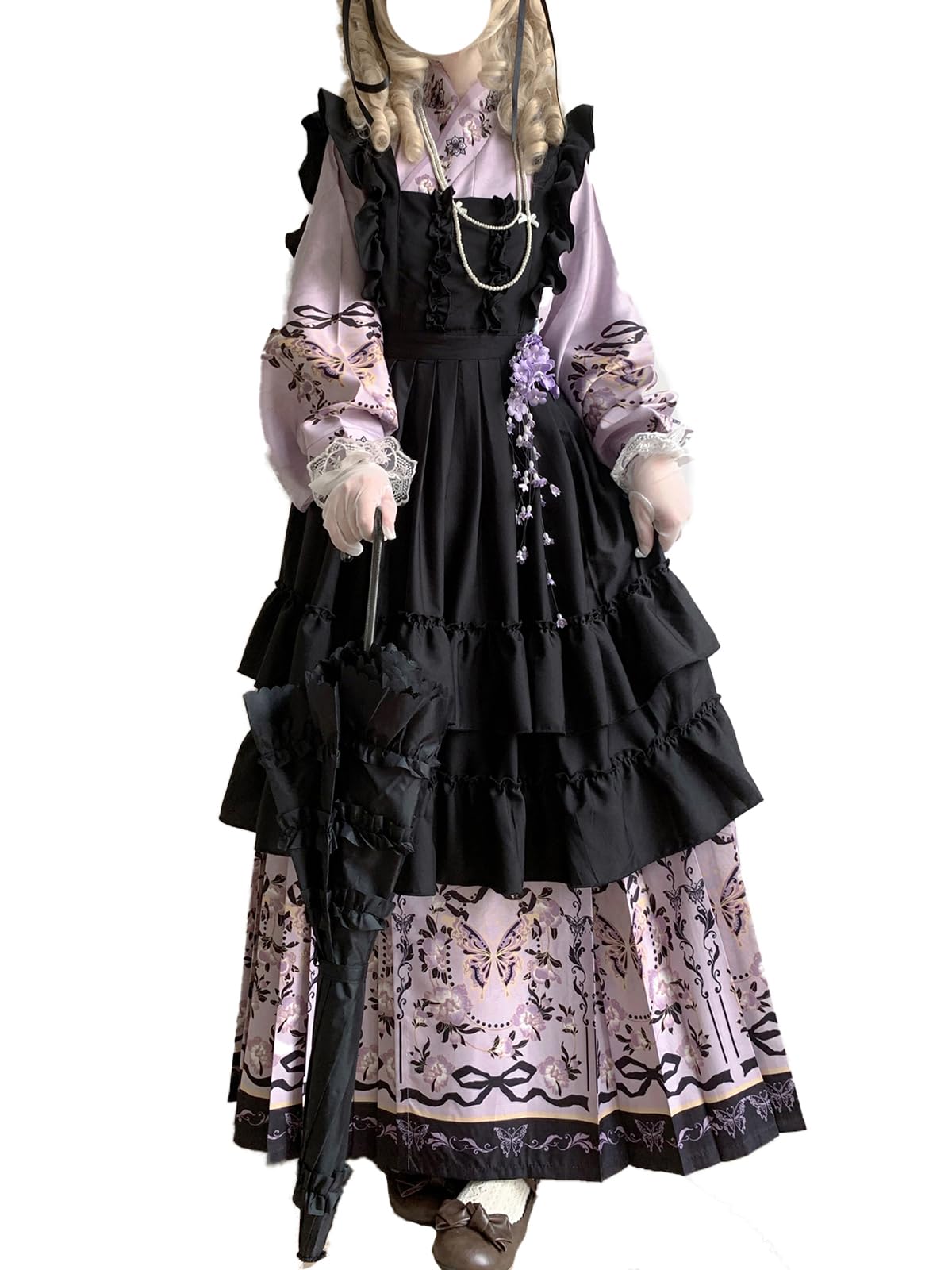 

MODKOKU Lolita Dress, Women s, Chinese Clothing, Yukata, Maid Outfit, Ruffled, Pleated, Floral Print, Long-Sleeved Kimono, Haori, Japanese Style, Drea