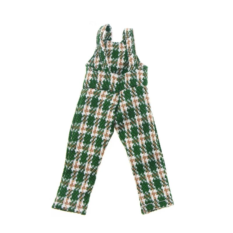 Weihnachtspuppe Dekoration Kleidung Jacquard Karomuster Latzhose Rock Puppenhaus Zubehör