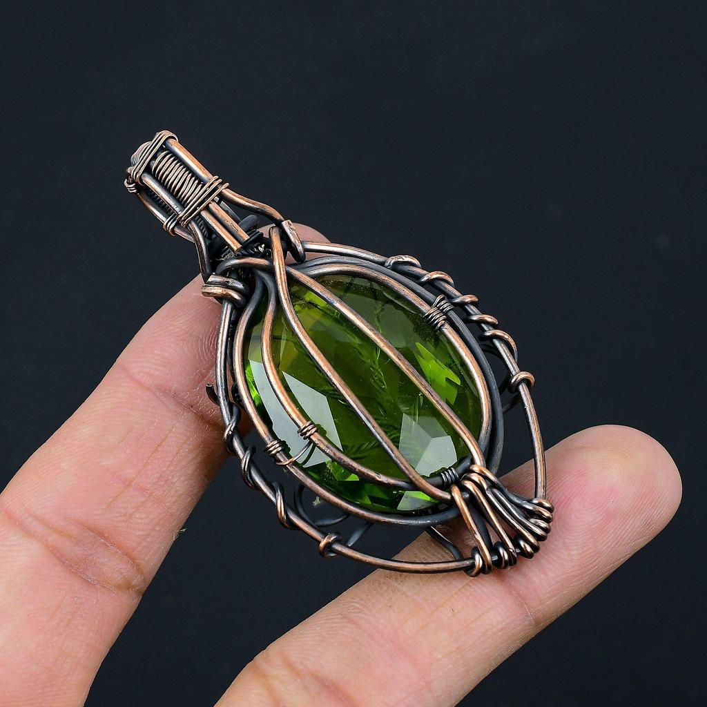 Tree of Life Peridot Gemstone Copper Wire Wrap Handmade Jewelry Pendant Gift For Her