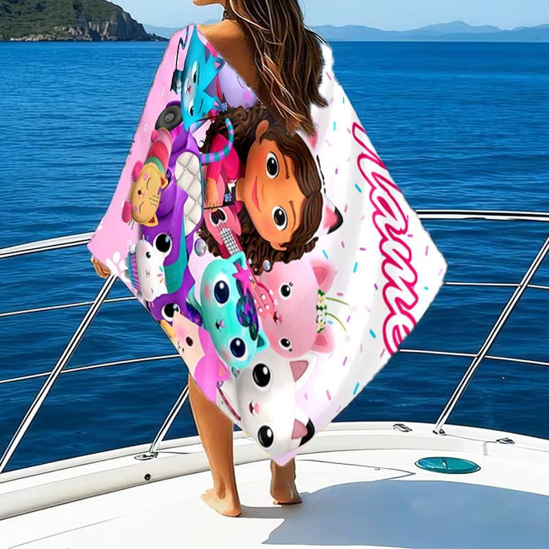 1pc Gaby's Bubble House3 Beach Towel with Custom Name, Beach/Swimming/Bath/Picnic/Camping Towel, Suitable for Seaside Beaches
