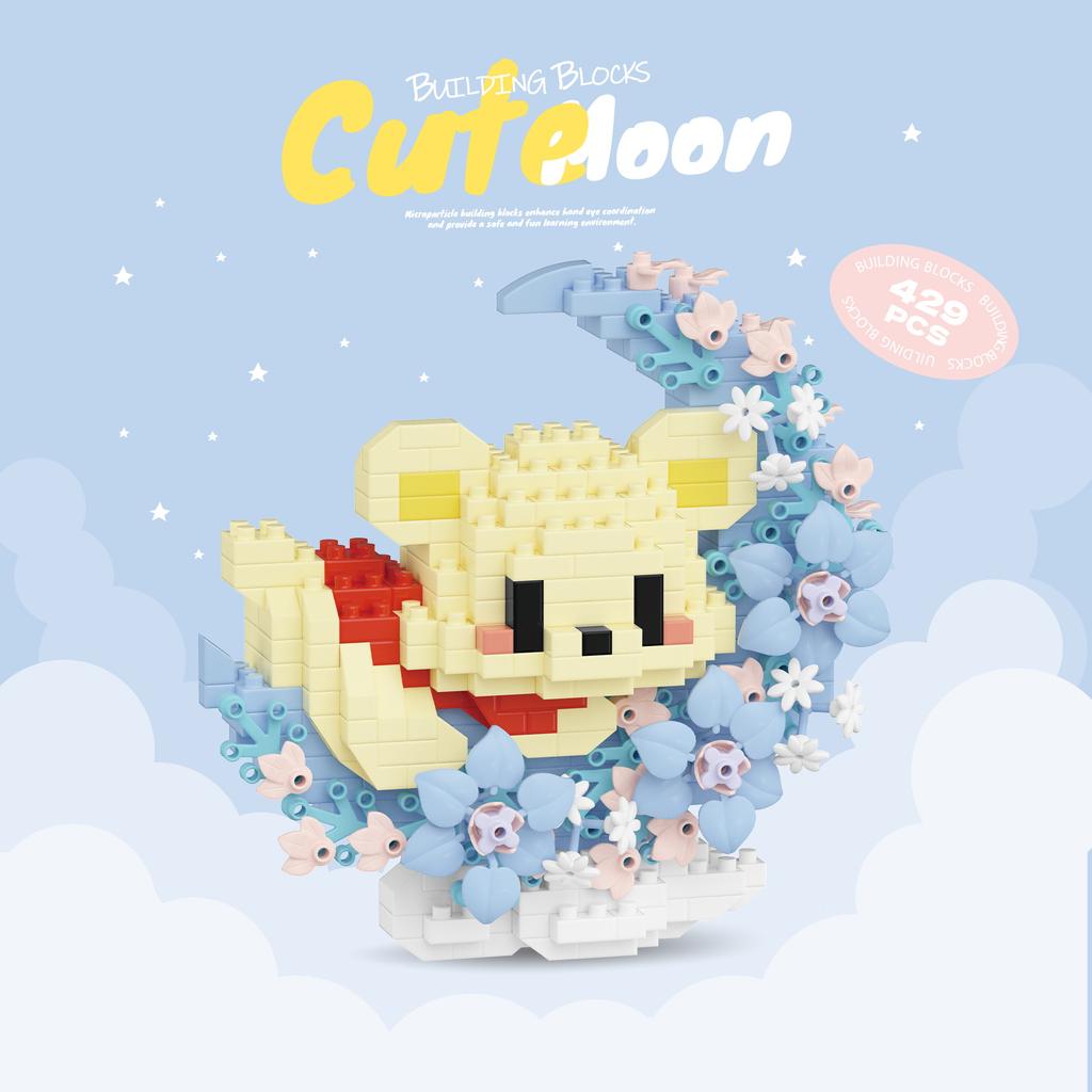 Cute Pets With Flowers Micro Building Blocks Cartoon Figures Animals Cats Panda Sanrio Disney Ornament Christmas Gifts