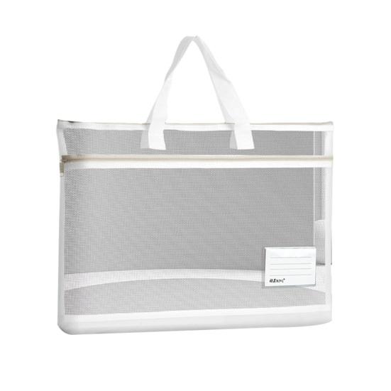 

A3 Mesh Zipper Art Portfolio Bag with Widened Hand Strap Large Capacity Zipper Full-Opening Transparent File Bag Water-Repellent Fabric Art Supplies білий