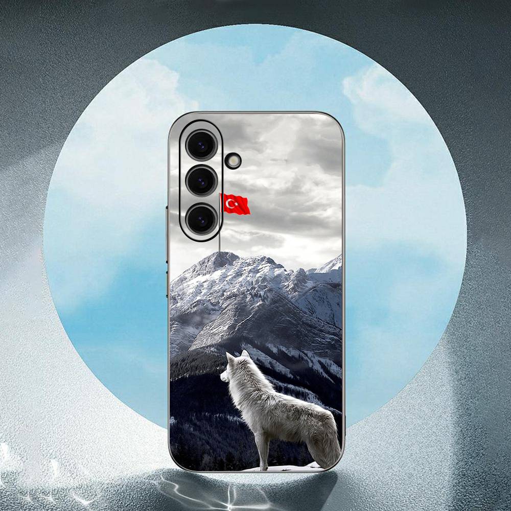 Turks Wolfs-Turkeys-Flag For Samsung Galaxy S23 S24 S25 Ultra S22 Plus S21 Black Soft Case Waterproof Soft Case