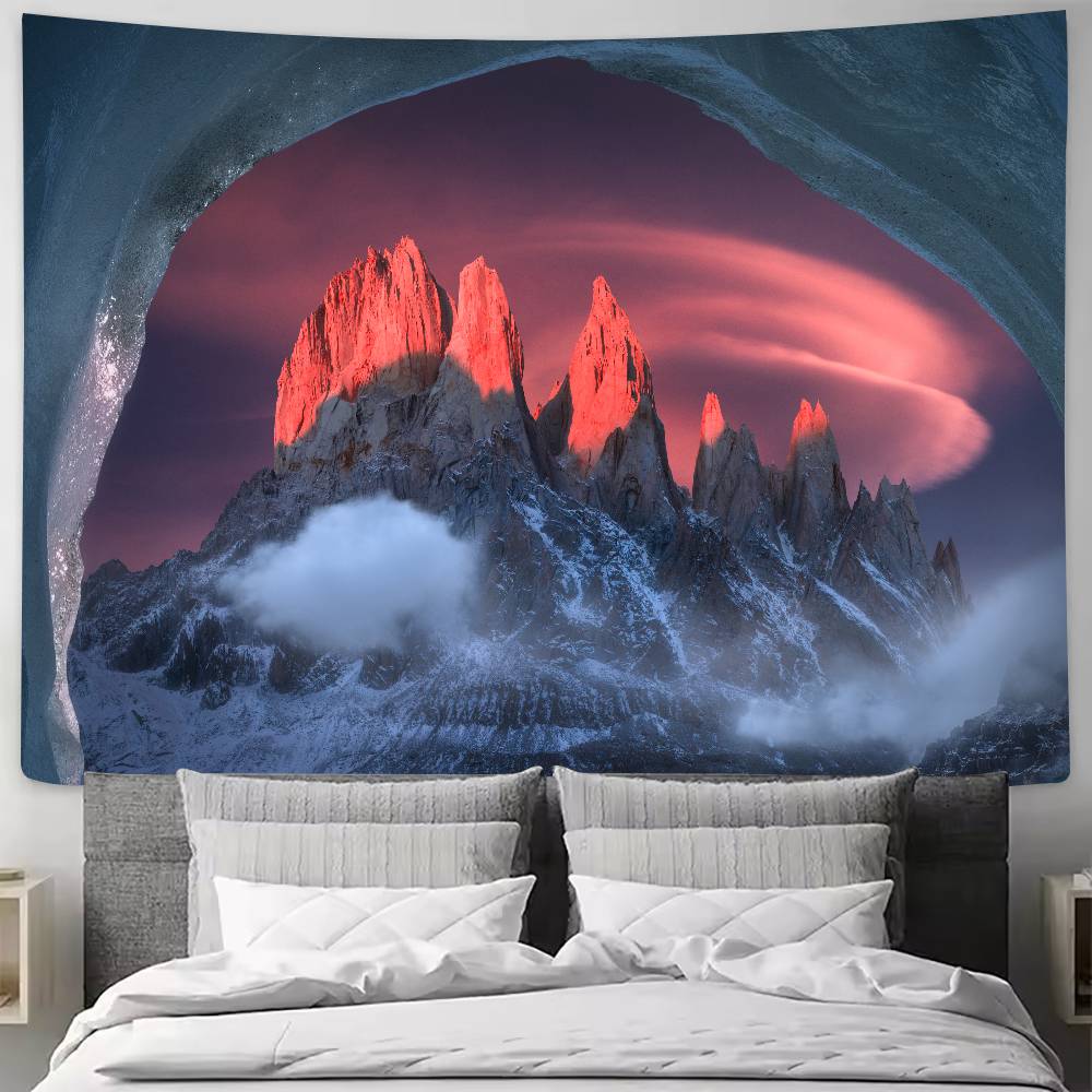 Beautiful Snowcapped mountains at sunset Mountains Tapestry Decoration Bedroom Dormitory Background Cloth Room Club Tapestry