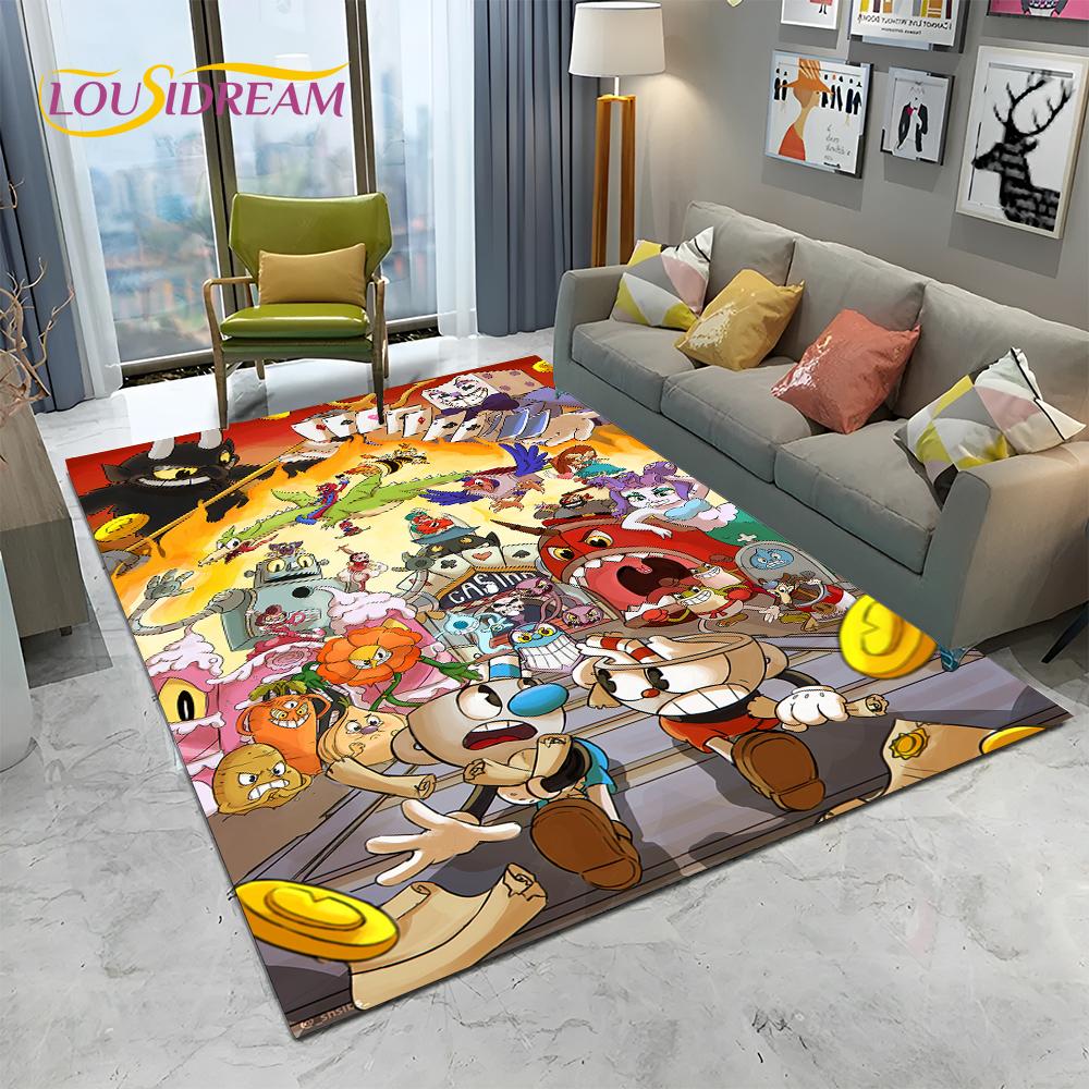 

3D Cuphead Mugman Game Gamer HD ковер для дома, гостиной, спальни, дивана, коврик для двери, декор, детский игровой коврик, нескользящий напольный коврик 40x60cm