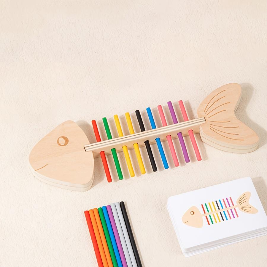 A set of wooden fishbone sticks with matching puzzle toys - early color and quantity recognition, enhanced logic and sensory skills