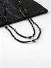 Ethnic Men's Black Natural Stone Long Chain Necklace,Vintage Two-layers Beaded Collars,Jewelry Gift for Huasband Dad Him