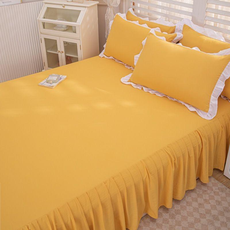 Solid Color Bed Skirt Full Package Anti Slip Bed Cover with Elastic All Season Dustproof Mattress Protector Non-Slip Bedding Set for Queen/King Size