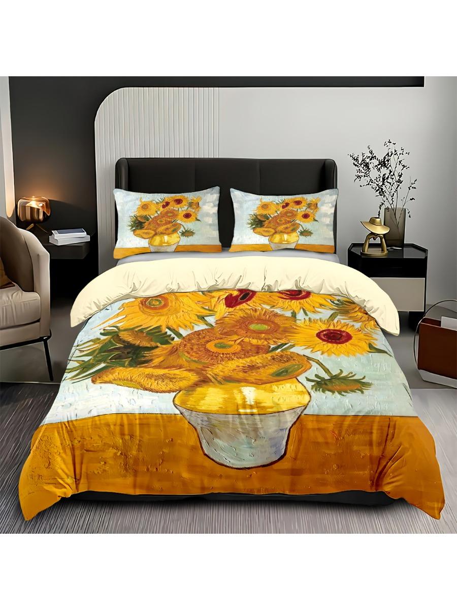 

3 предмета Желтый Постельный набор без наполнителя с принтом подсолнухов для спален, общежитий, мягкие пододеяльники, разные размеры, машинная стирка 135x200cm-EU-Single&set