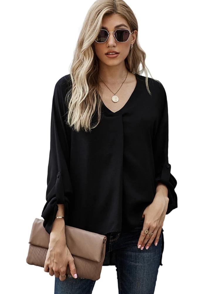 Summer T Shirt Women Chiffon Sexy 2025 V Is Gotten Loose Shirt Fashion long-sleeved Female Tee Tshirts