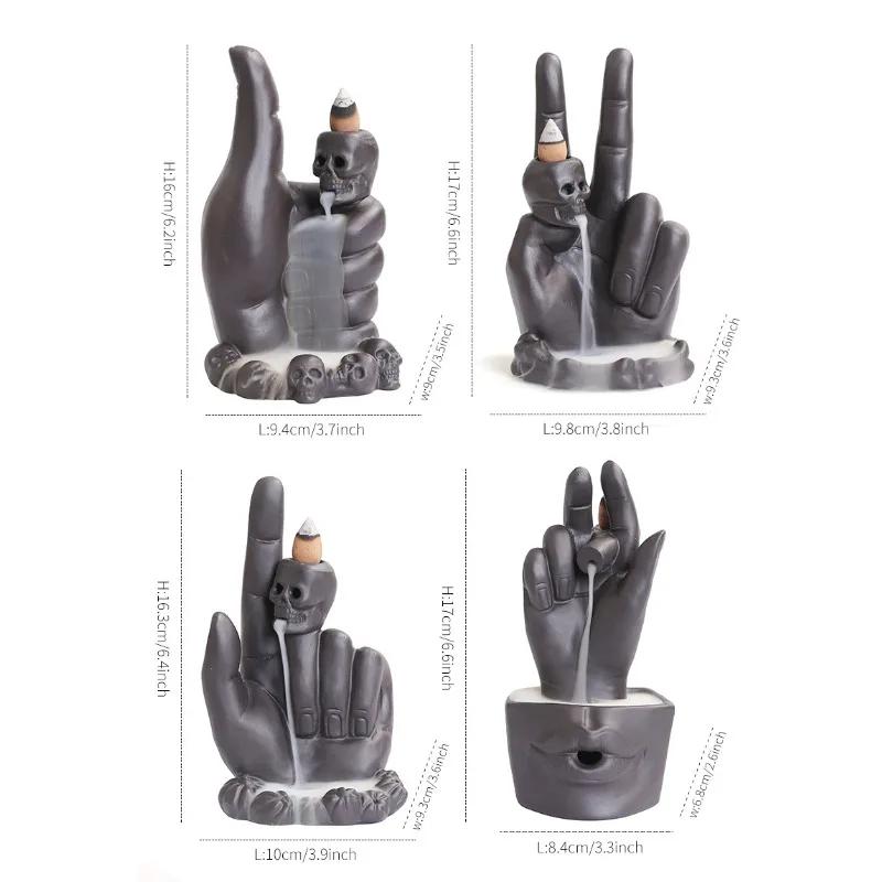 1pc Purple Clay Backflow Incense Burner, Creative Skull & Hand Design, Halloween Home Decor (Without Incense)