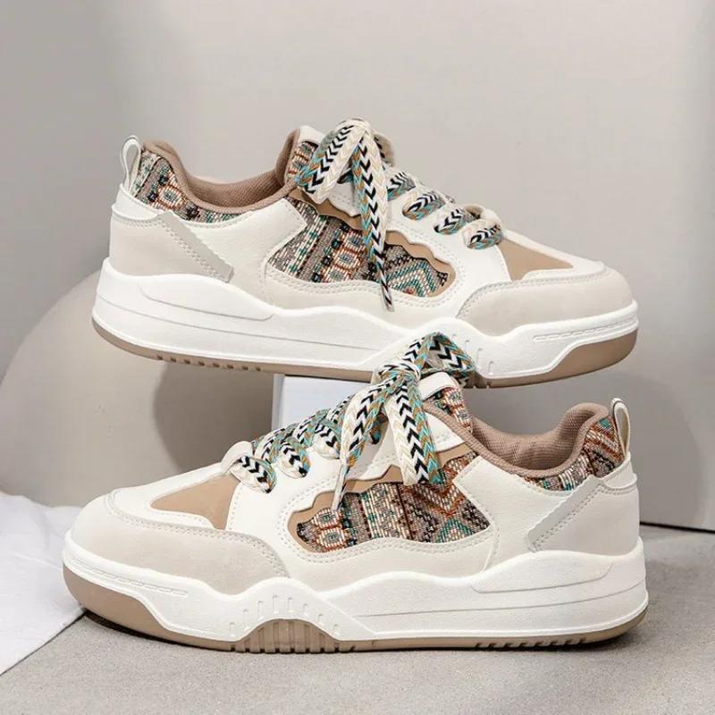 Fashion Women's Sneakers Spring Autumn Comfortable Height Increasing Lace Up Anti Slip Korean White Shoes Outdoor Skateboard Shoes