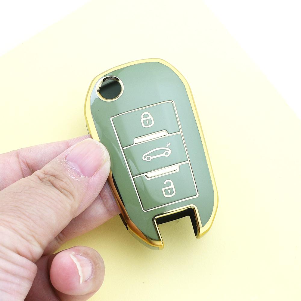 Gold Edge TPU Shell Holder Fob Keyless Car Key Cover Case For Peugeot 408 508 107 301 208 2008 308 3008 for Citroen C4 CACTUS C5 DS4 DS5