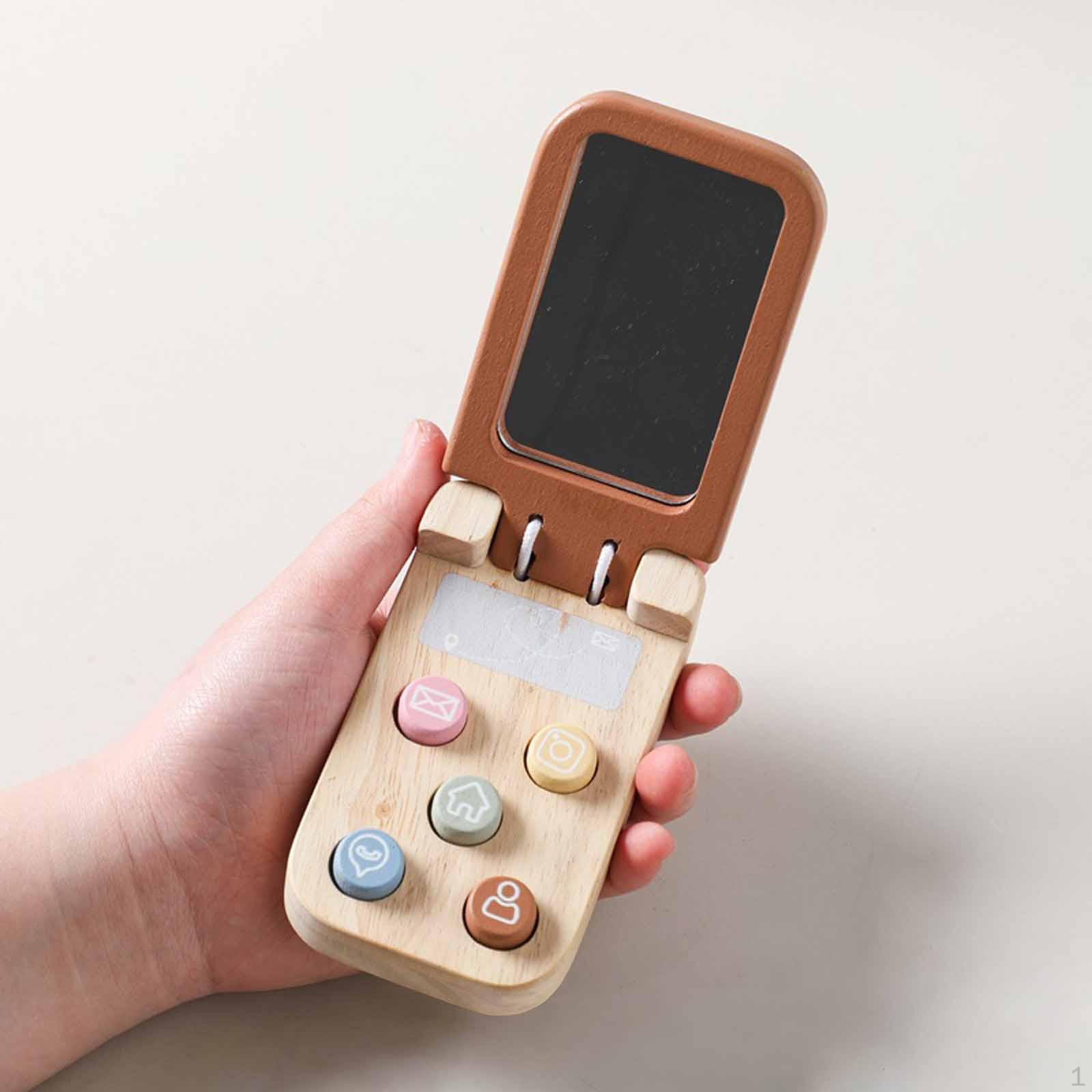Wooden Cell Phone Toy Educational Functional Buttons Flip Pretend for Holiday Toddlers Kids Party