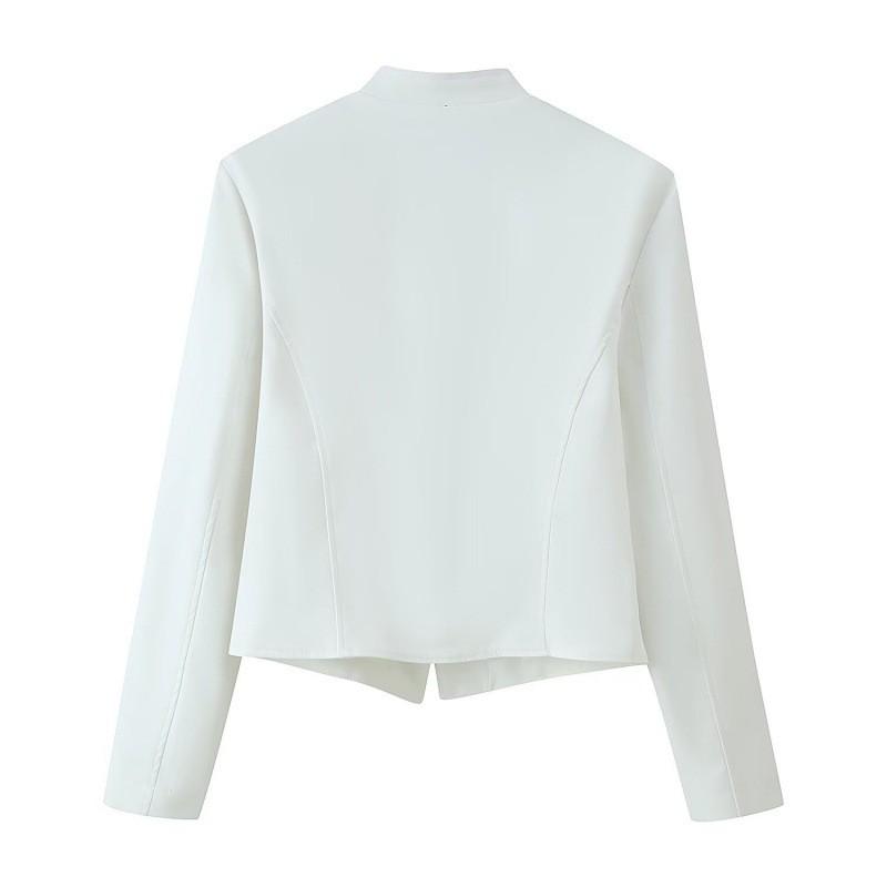 Damen einfarbige Blazerjacke mit Stehkragen und Knotendetail, Regular Fit, Langarm, 2026