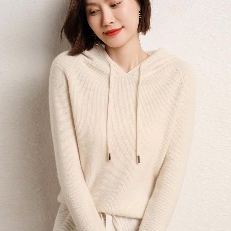 Women's 100% Wool Hooded Sweater for Fall/Winter - New Arrival Thick Knit Cashmere Base Layer