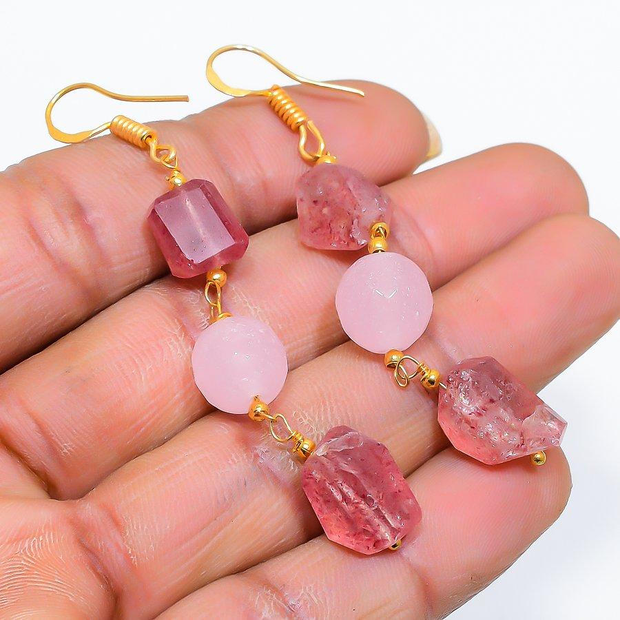 

Strawberry Quartz Gemstone 925 Sterling Silver Jewelry Earring 2.64 GK-5278