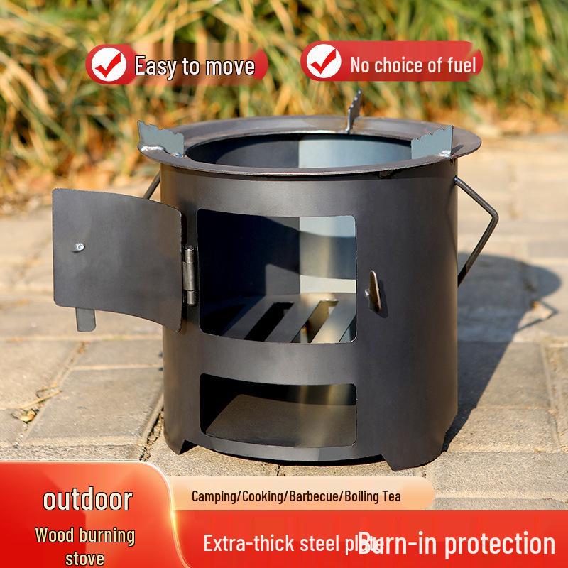 Heavy-Duty Portable Firewood Stove for Outdoor Camping and Tea Brewing