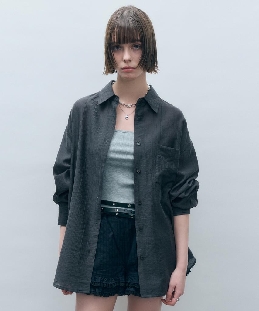 MONGDOL Tencel See-Through Loose Fit Shirt Charcoal Mdsh019Charcoal