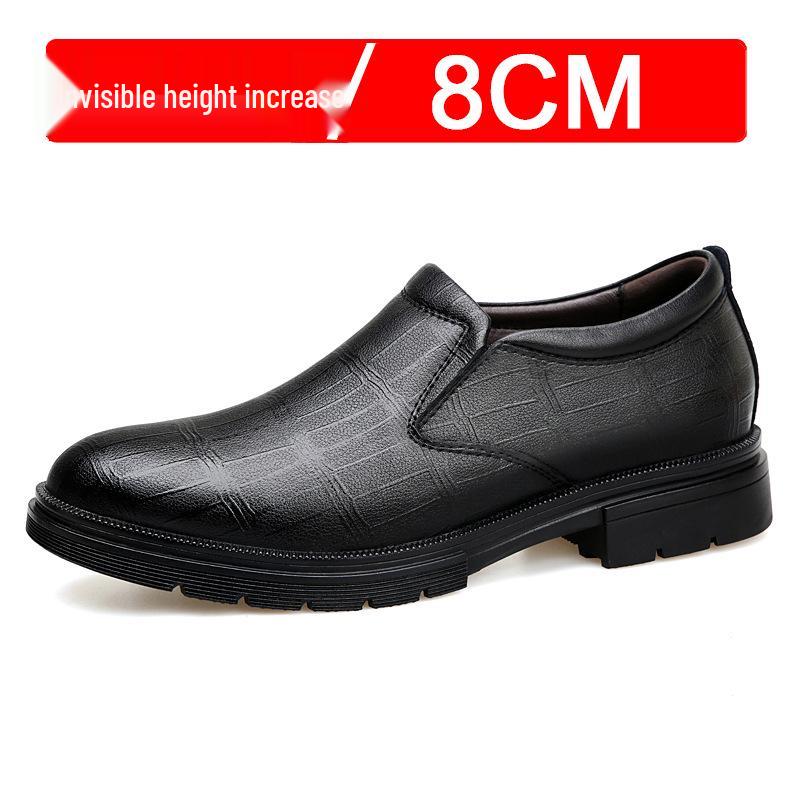 Men s Plus Size 8CM Height Increasing Leather Shoes, Business Formal & Casual, Trendy English Style 37 чёрный