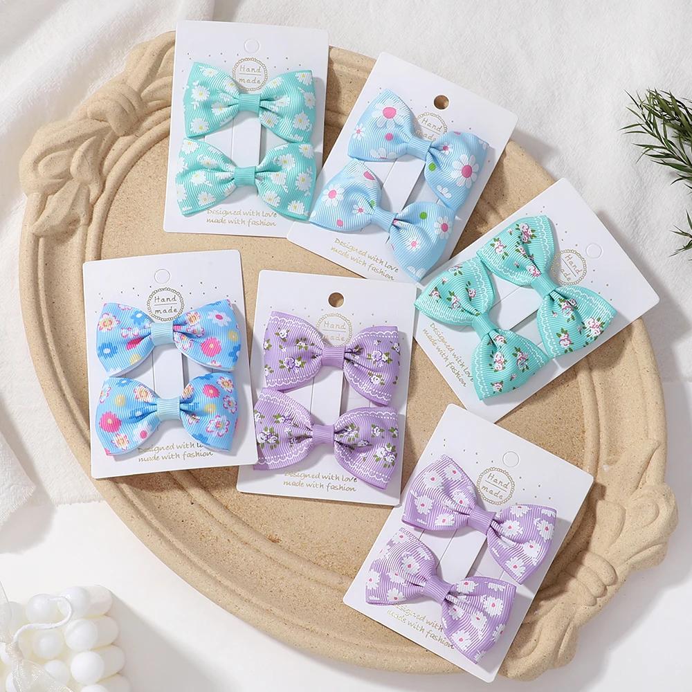 2Pcs/Set Solid Color Nylon Kids Bows Hair Clips for Baby Girls Handmade Bowknot Hairpin Barrettes Photograph Hair Accessories