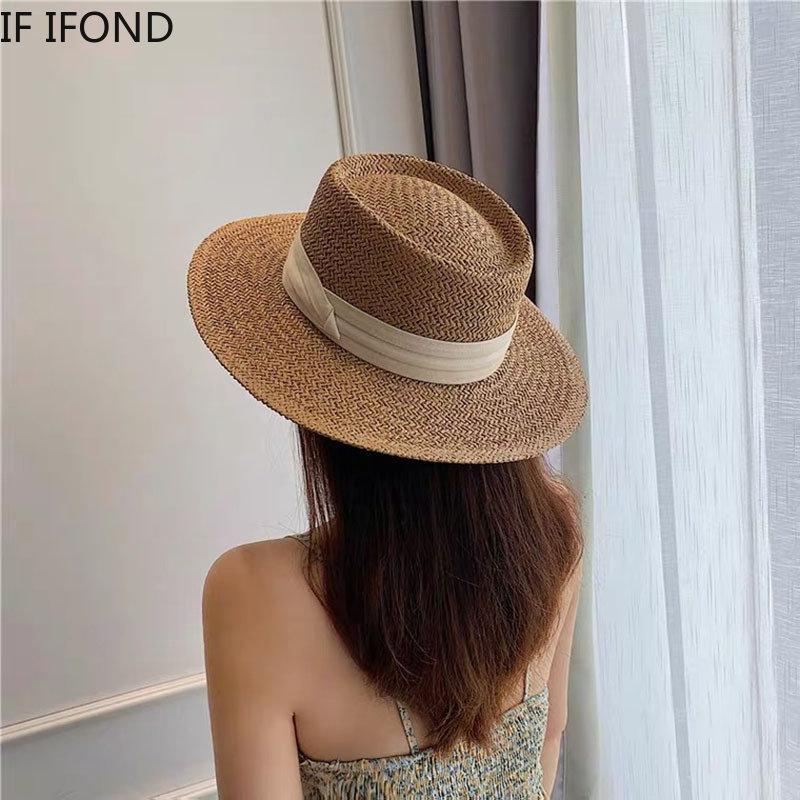 Spring Summer Breathable Straw Hats For Women Fashion Casual Fedora Hat Outdoor Concave Top Travel Hats Panama Beach Sun Hat