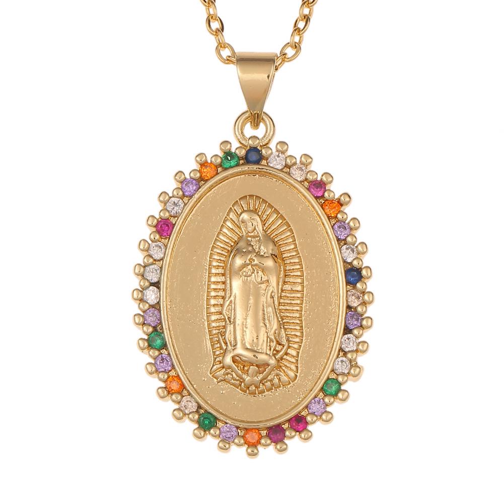 European & American Women s Virgin Mary Pendant Necklace with Zircon