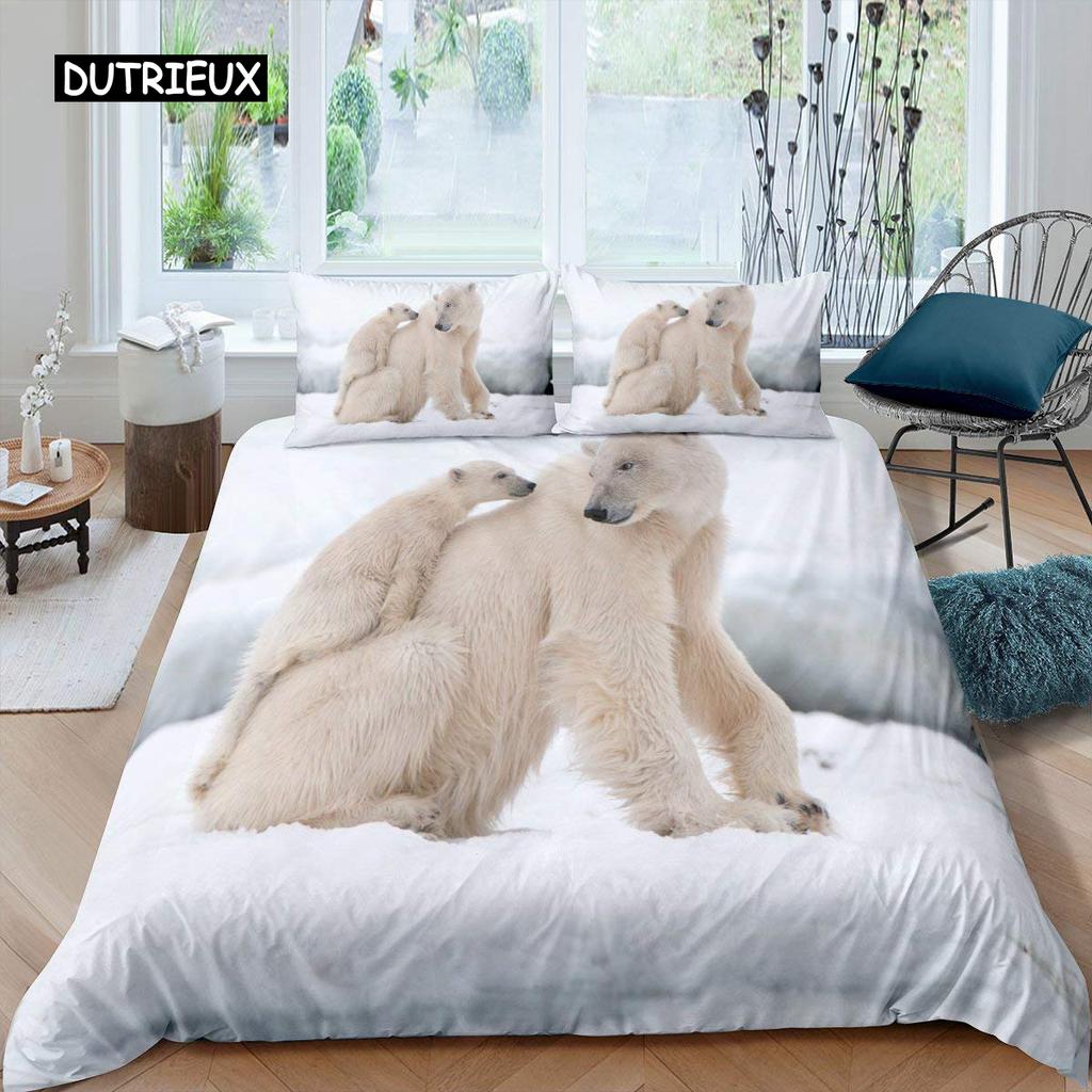 סט ציפה לפוך דובי קוטב מידה קווין סט מצעים דובי קוטב דוגמת חיה כיסוי לפוך מודפס בדוב למבוגרים בני נוער ילדים