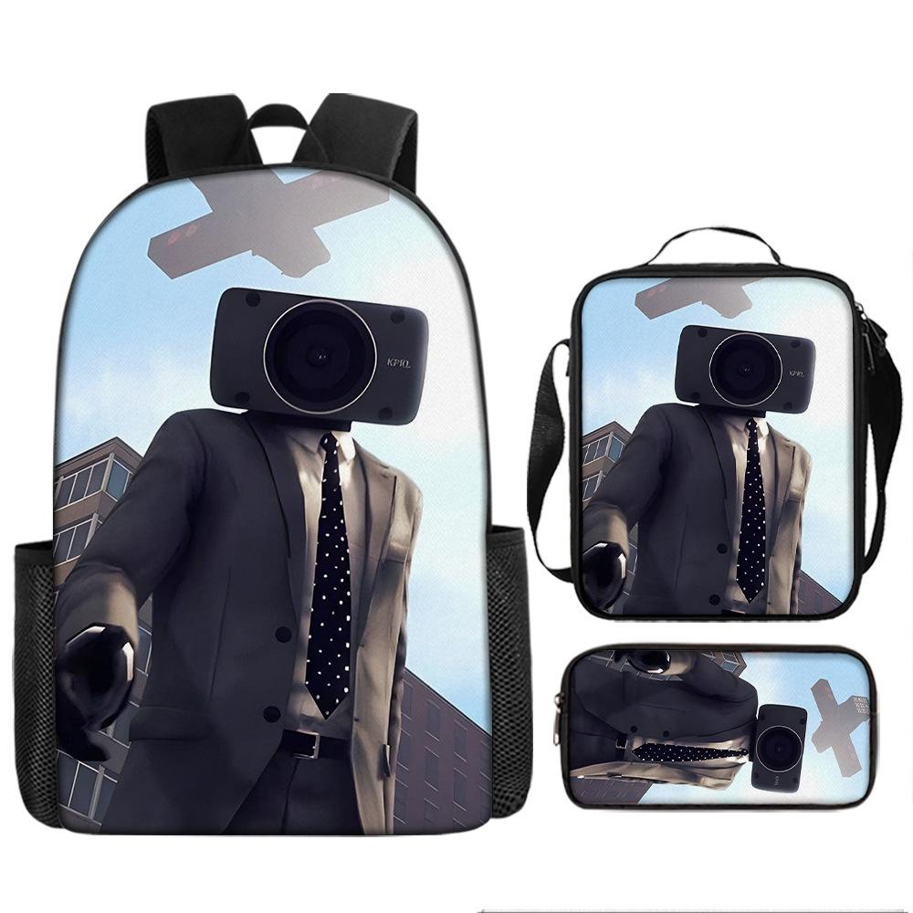 Luxe Nieuwigheid Bijzonder Cool Skibidi Toilet 3D Print 3 stuks/Set leerling Schooltassen Laptop Dagrugzak Rugzak Lunchtas Etui
