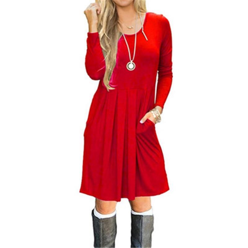 Women's Casual Swing T Shirt Dress Long Sleeve Pocket Loose Tunic For Effortless Style