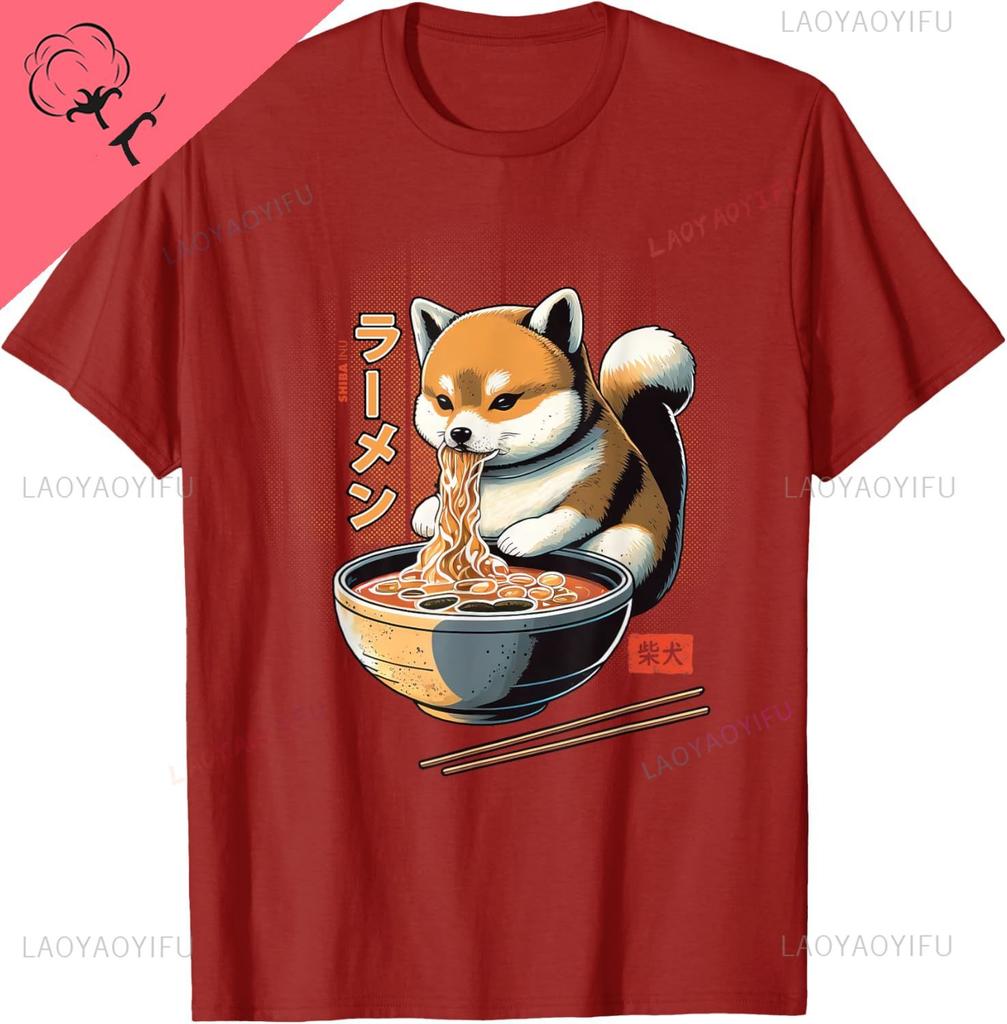 Kawaii Shiba Inu Eating Ramen Dog Lover Gift TShirt Unisex Summer Streetwear Tops Streetwear Couple Camiseta Hombre
