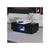 Table basse noire 100x50x35,5 cm - avec couvercle en verre, éclairage LED, 2 tiroirs et 1 compartiment ouvert