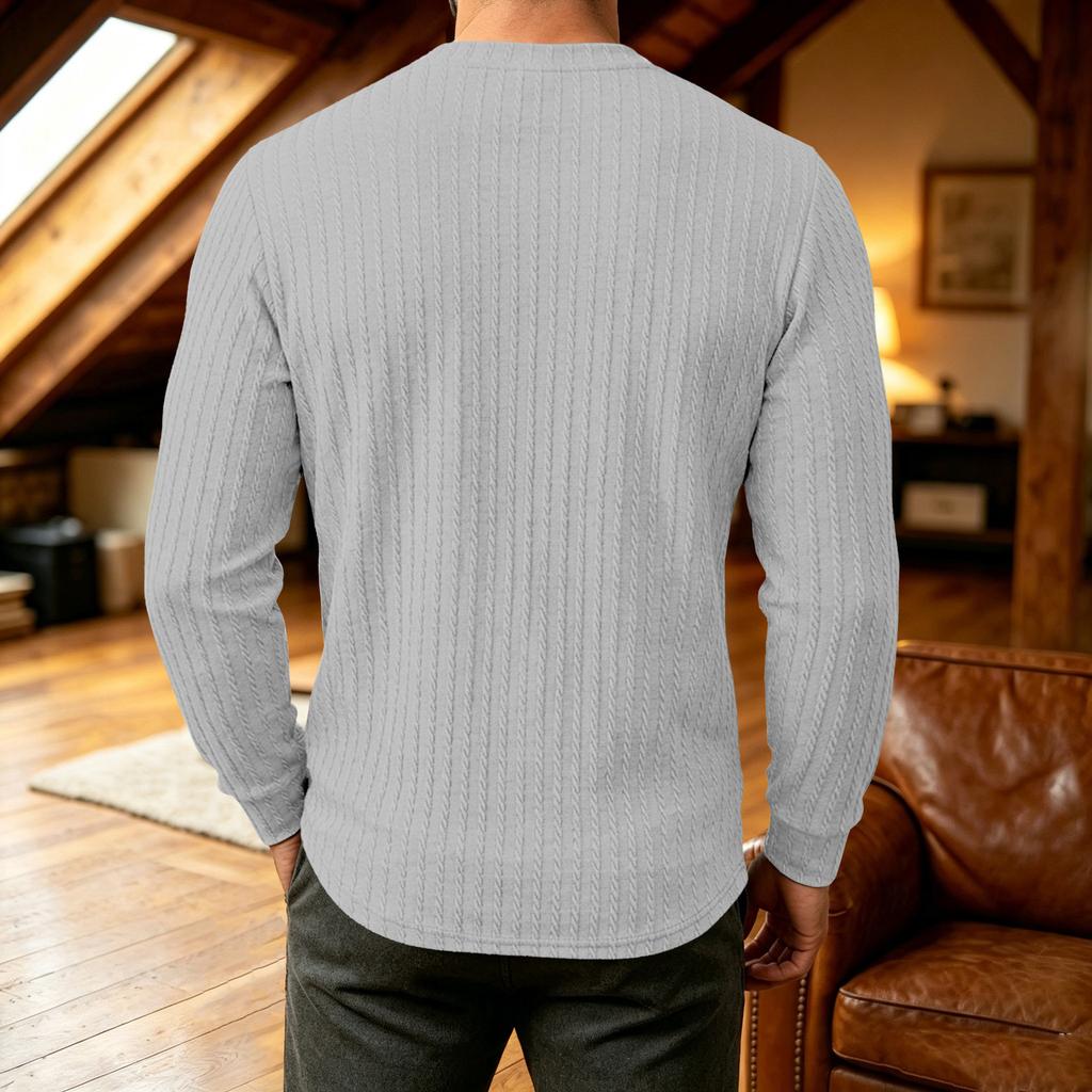 Herren Langarm Henley Shirt, Zopfmuster Gerippt Gestrickt Knopfleiste Lässig Rundhals Tägliches Herbst Winter Oberteil
