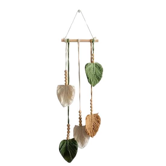 Handmade Bohemian Hanging Tapestry Cotton Rope Leaf Wooden Beads Woven Tapestry Living Room