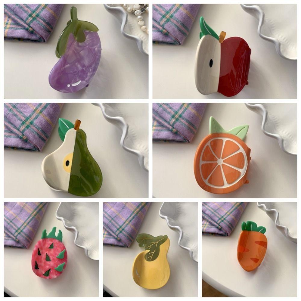 Korean Style Acetic Acid Hair Claw Sweet Acrylic Hair Accessories Fashion Fruit Shark Clip  Summer