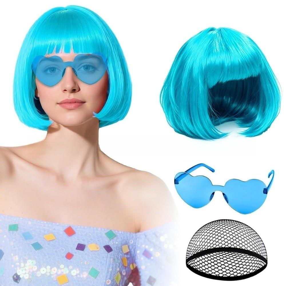 3Pcs Halloween Cosplay Wig Set Colorful Short Bangs Y2K Role-playing Short Hair Wig Halloween