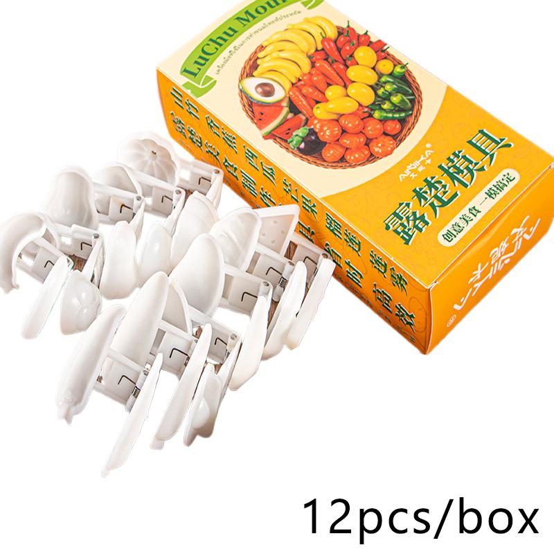 12Pcs Mini Fruit Kanom Thai Dim Sum Luk Chup Molds Cake Dessert Mold Cake Decoration Baking Tool Press 3D Simulation Fruit Shape