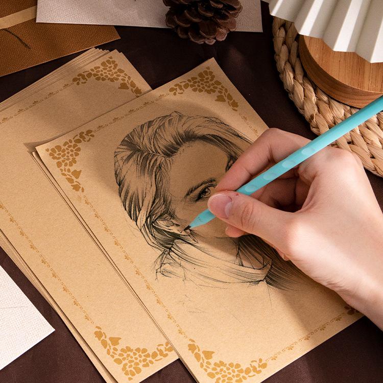 Vintage-Style Thick Kraft Paper Envelopes & Letter Set for Handwritten Notes & Birthday Cards