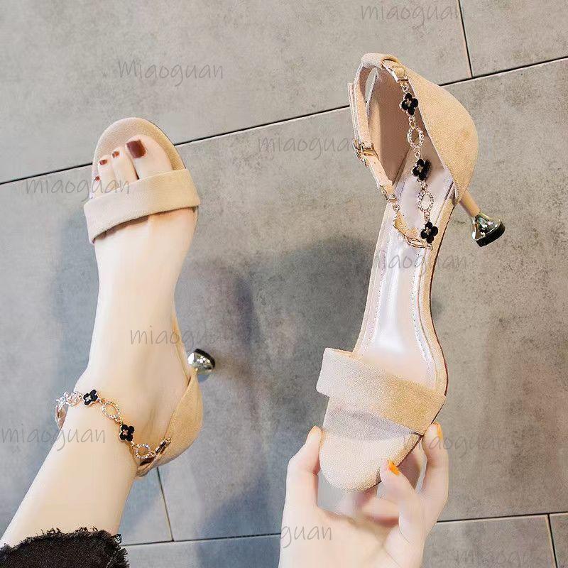 Fashion 5CM High Heeled Sandals Women 2025 Summer Footwear Metal Decor Ankle Strap Women's Sandals Fashion Size34 40 Zapatos De Mujer