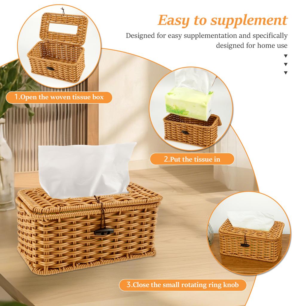 Rattan Taschentuchbox Rechteckige Taschentuchbox mit Klappdeckel Aufbewahrungsbox für Zuhause Wohnzimmer Küche Büro Badezimmer Dekoration