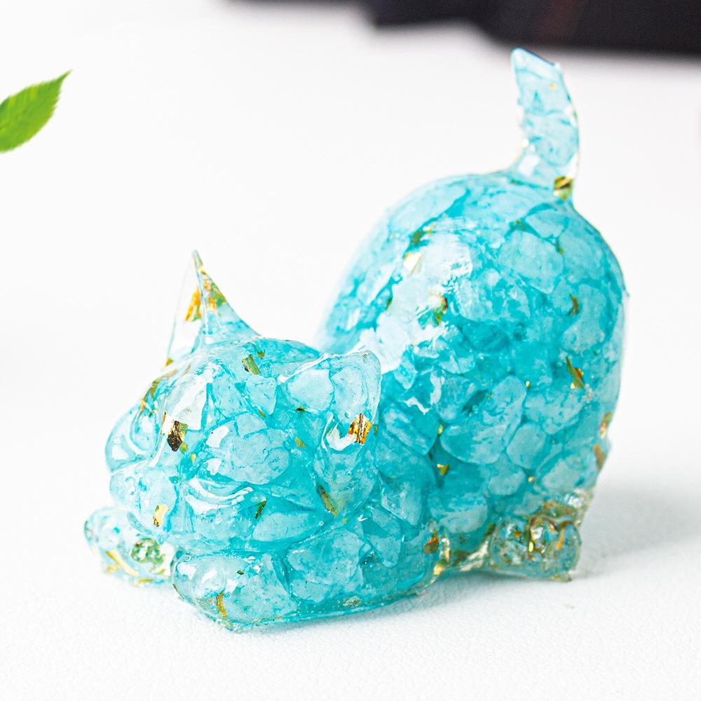 Crystal Cat Resin Decor Healing Desk Ornament Cute Animal Sculpture for Home Office Lucky Gift