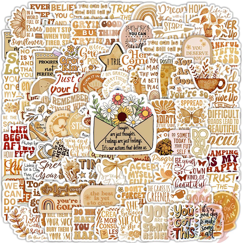 130Pcs/Set Coffee Color Healing Phrase Mini Diary Manual Stickers DIY Scrapbooks Album Decor Decals Stickers