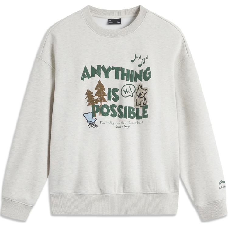 

Li Ning Sports Lifestyle Series Infrared Warmth Anti-Static Anti-Bacterial Comfortable Casual Printed Crew Neck Sweatshirt Women sweatshirt AWDUF86-1 XL