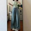 Hundreds of Straight Jeans Women Summer High-waisted Skinny Wide-legged Pants Loose Drape Dragged Ground Pants Retro Baggy Long Jeans for Ladies