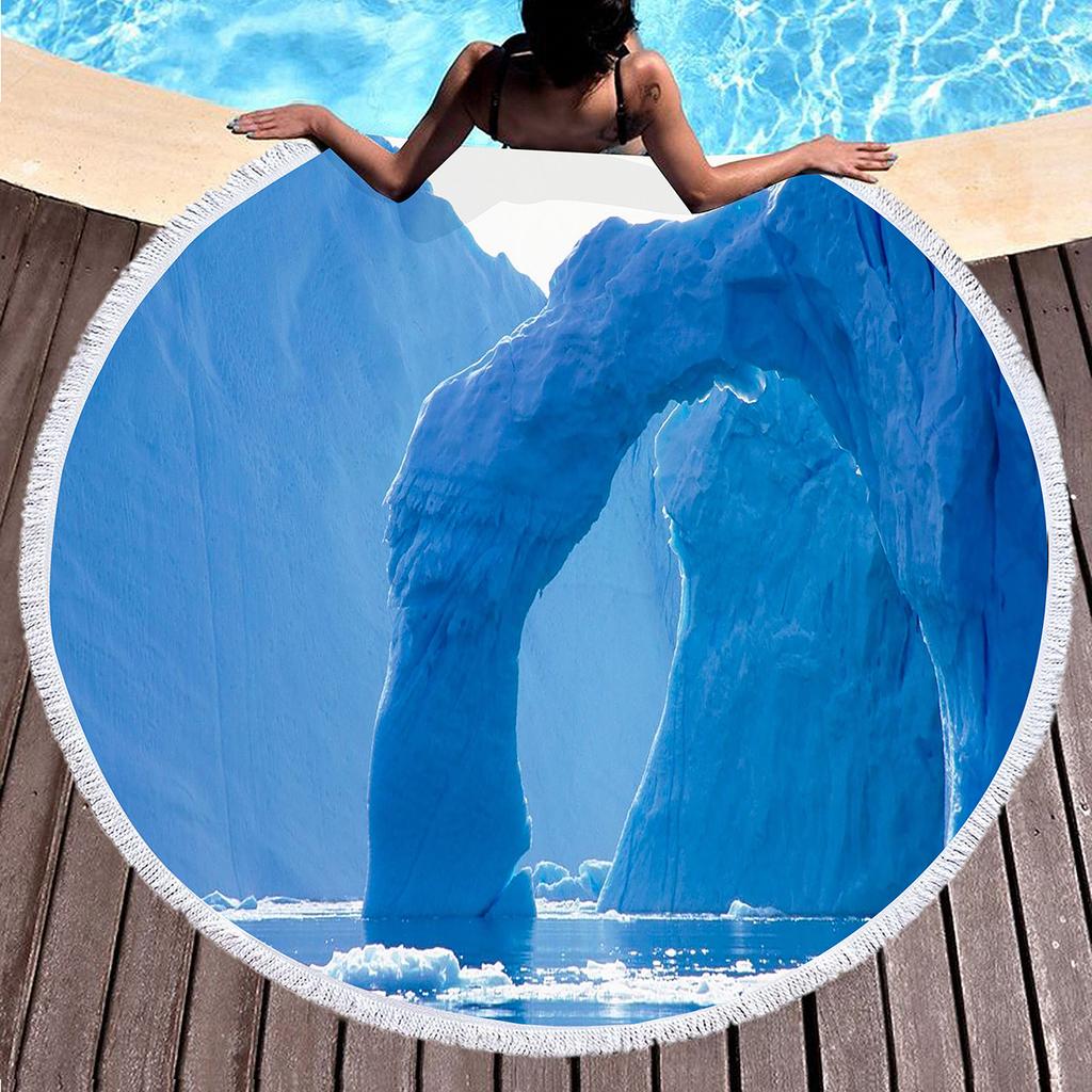 Beautiful Antarctic Iceberg Round Beach Towel, Polyester Sand Resistant Beach Blanket, Absorbent Quick Dry Pool Towel Picnic Mat