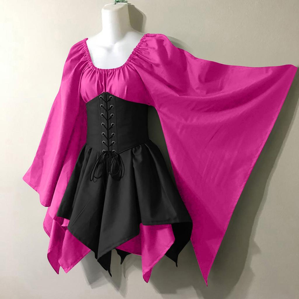 Women Fashion Long Sleeve Vintage Dress Cosplay Party Evening Night Formal Dress