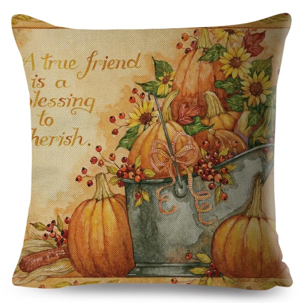 Bunter Aquarell-Kürbis Kissenbezug Dekor Cartoon Pflanze Bedruckter Kissenbezug für Sofa Zuhause Polyester Kissenbezug x