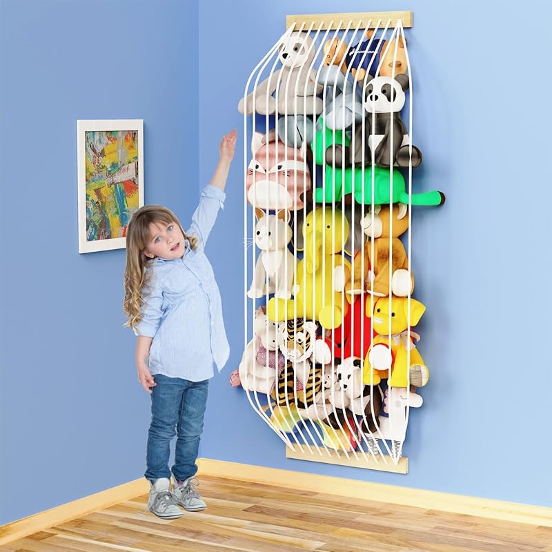 Stuffed Animal Storage Hammock Wooden Plush Toy Organizer for Kids Room Décor, Playroom Nursury Plush Toys Storage Caddy, Decoration Wall Hanging 1 Pack-wooden bar белый