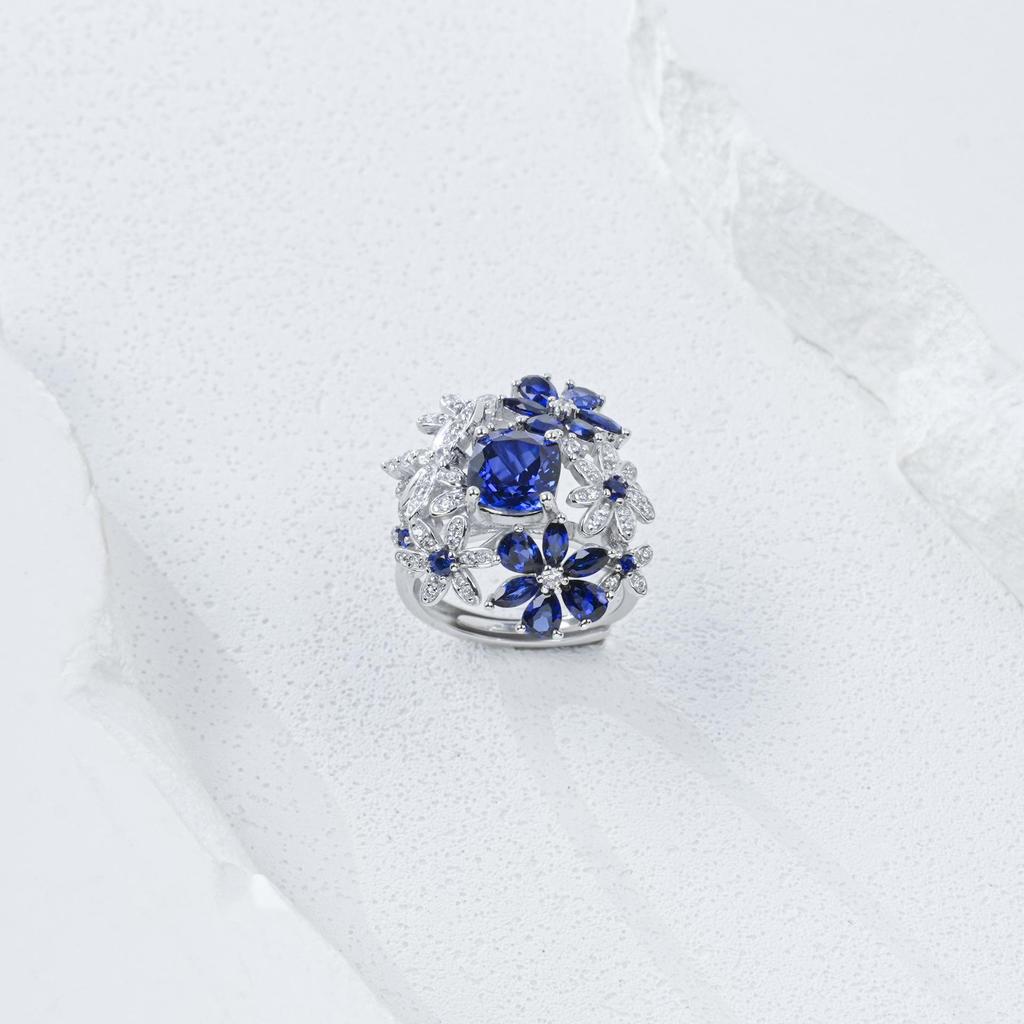 S925 Sterling Silver Sapphire Ring with Diamond Accents